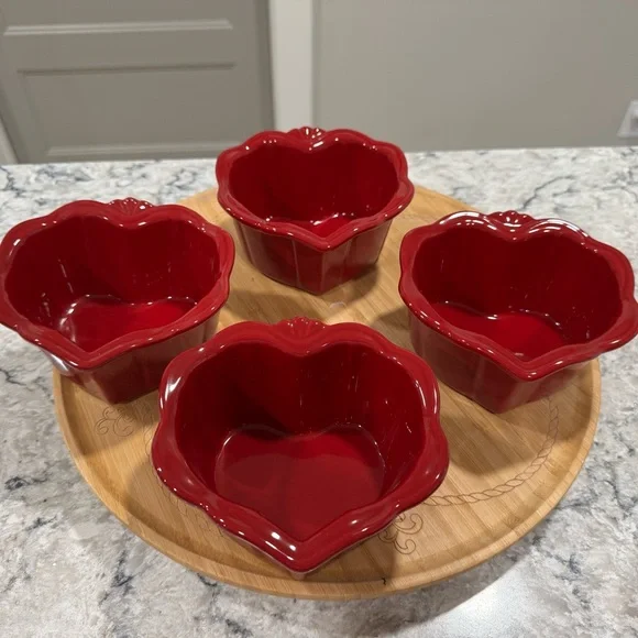 Princess House Red Heart-Shaped Bowls